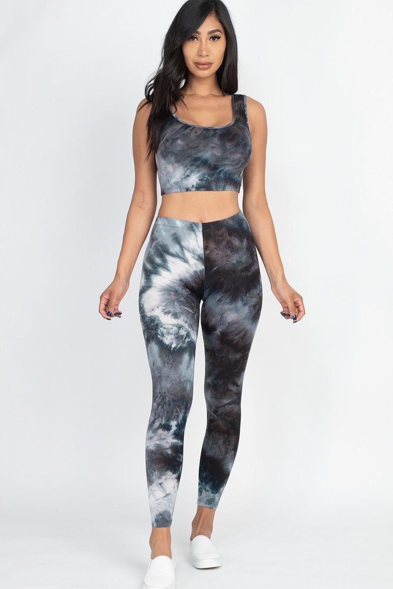 Tie Dye Crop Top And Leggings Yoga Gym Set - praterapparel