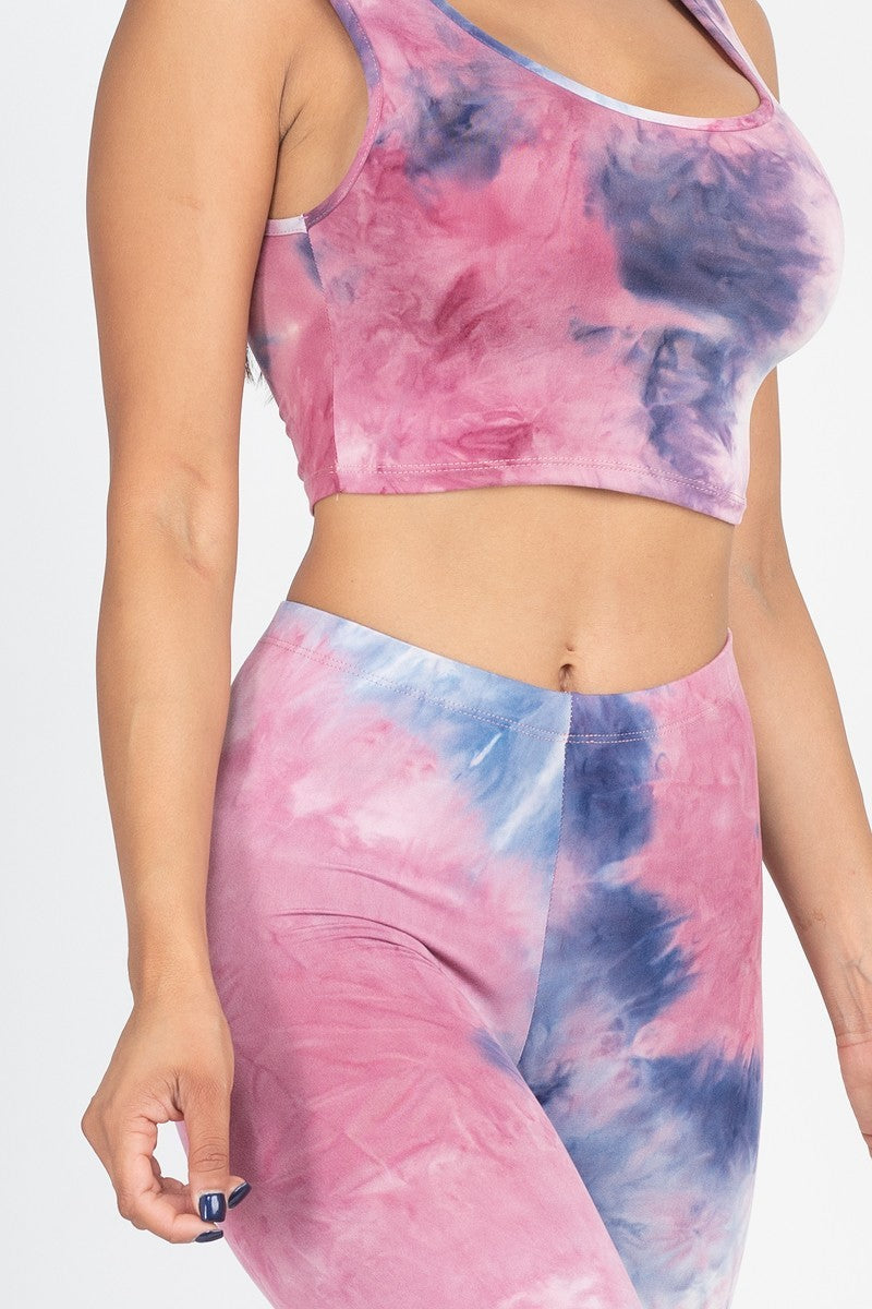 Tie Dye Crop Top And Leggings Yoga Gym Set - praterapparel