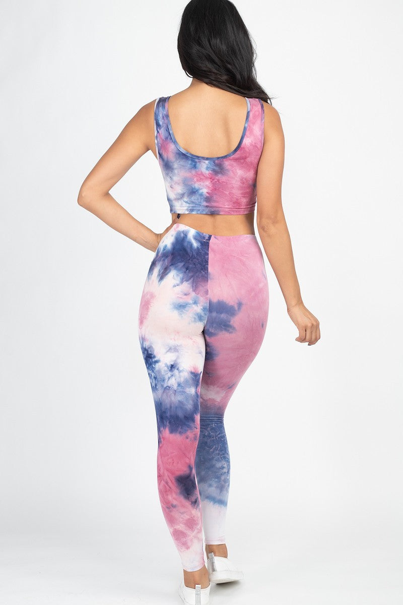 Tie Dye Crop Top And Leggings Yoga Gym Set - praterapparel