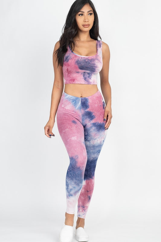 Tie Dye Crop Top And Leggings Yoga Gym Set - praterapparel