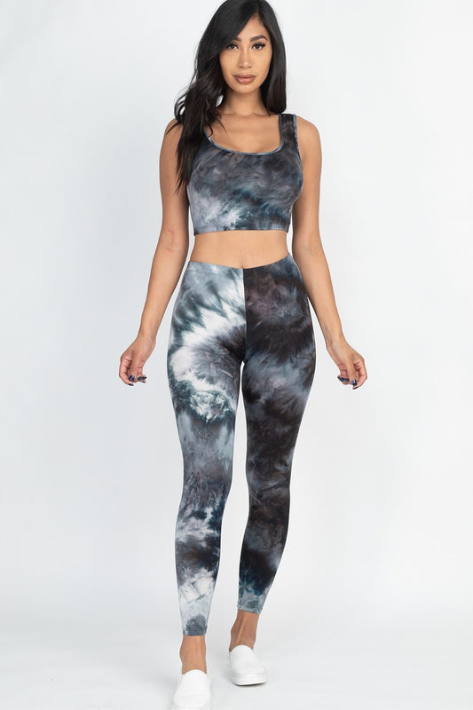 Tie Dye Crop Top And Leggings Yoga Gym Set - praterapparel