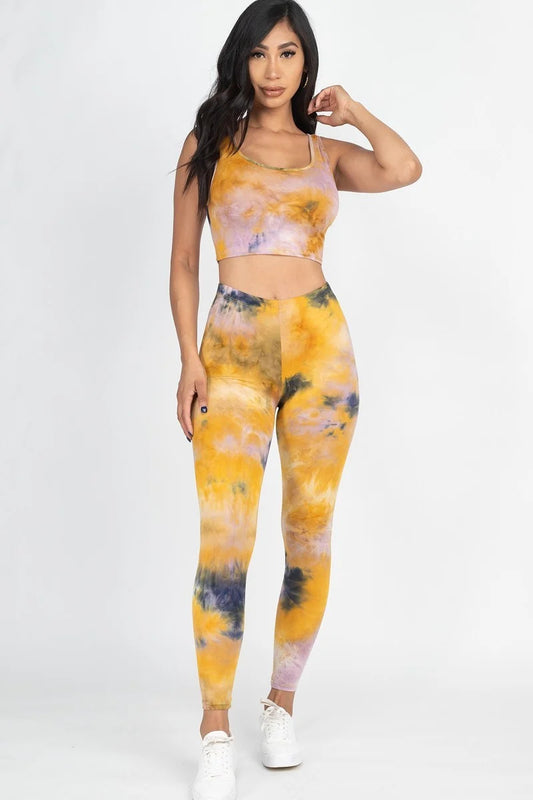 Tie Dye Crop Top And Leggings Yoga Gym Set - praterapparel